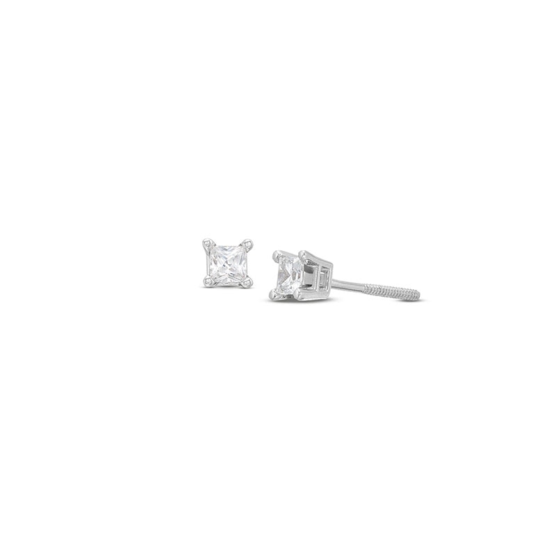Main Image 1 of Previously Owned Certified Diamond Solitaire Earrings 1/4 ct tw Princess-cut 14K White Gold (J/I1)