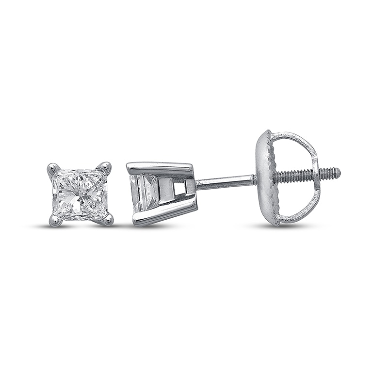Main Image 1 of Previously Owned Certified Diamond Princess-cut Solitaire Earrings 1/2 ct tw 14K White Gold