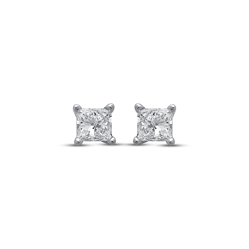 Main Image 2 of Previously Owned Certified Diamond Princess-cut Solitaire Earrings 1/2 ct tw 14K White Gold
