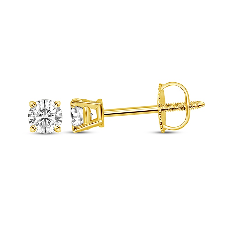 Main Image 1 of Previously Owned Certified Round-Cut Diamond Solitaire Stud Earrings 1/4 ct tw 14K Yellow Gold (I/I1)