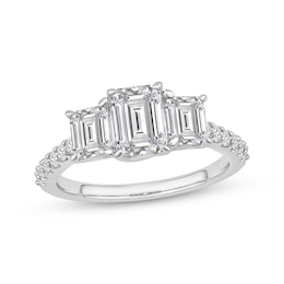 Previously Owned Lab-Grown Diamonds Emerald-Cut Three-Stone Engagement Ring 2 ct tw 14K White Gold