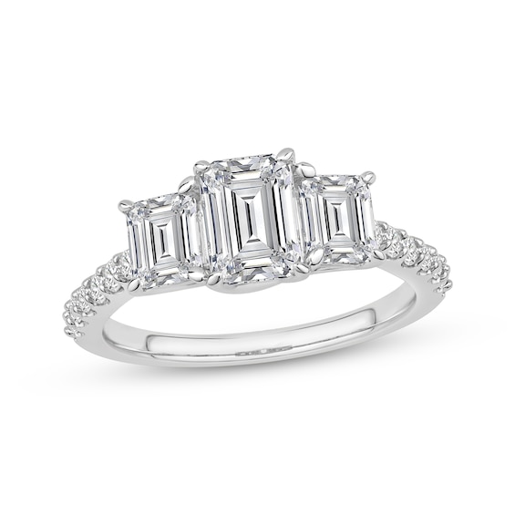 Previously Owned Lab-Grown Diamonds Emerald-Cut Three-Stone Engagement Ring 2 ct tw 14K White Gold