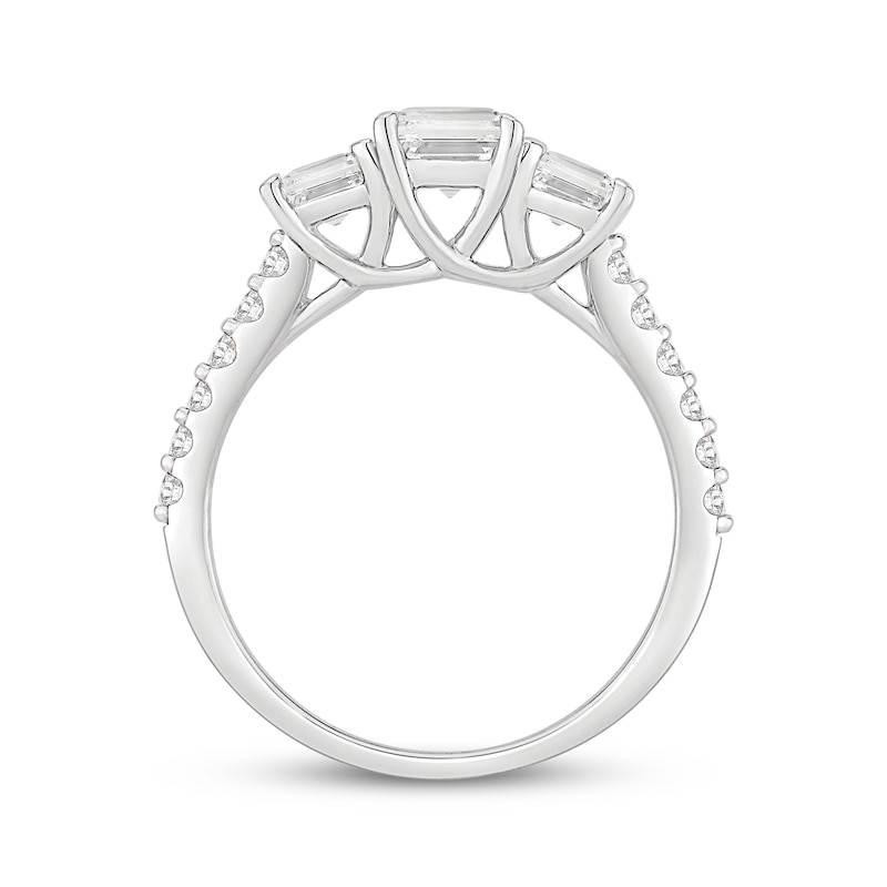 Main Image 2 of Previously Owned Lab-Grown Diamonds Emerald-Cut Three-Stone Engagement Ring 2 ct tw 14K White Gold