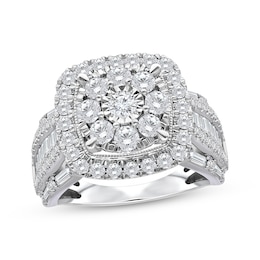 Previously Owned Multi-Diamond Cushion-Shaped Halo Engagement Ring 2 ct tw 10K White Gold