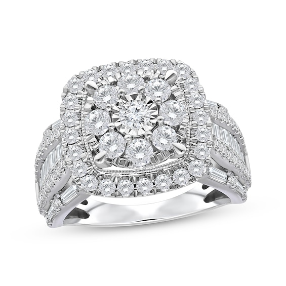 Previously Owned Multi-Diamond Cushion-Shaped Halo Engagement Ring 2 ct tw 10K White Gold