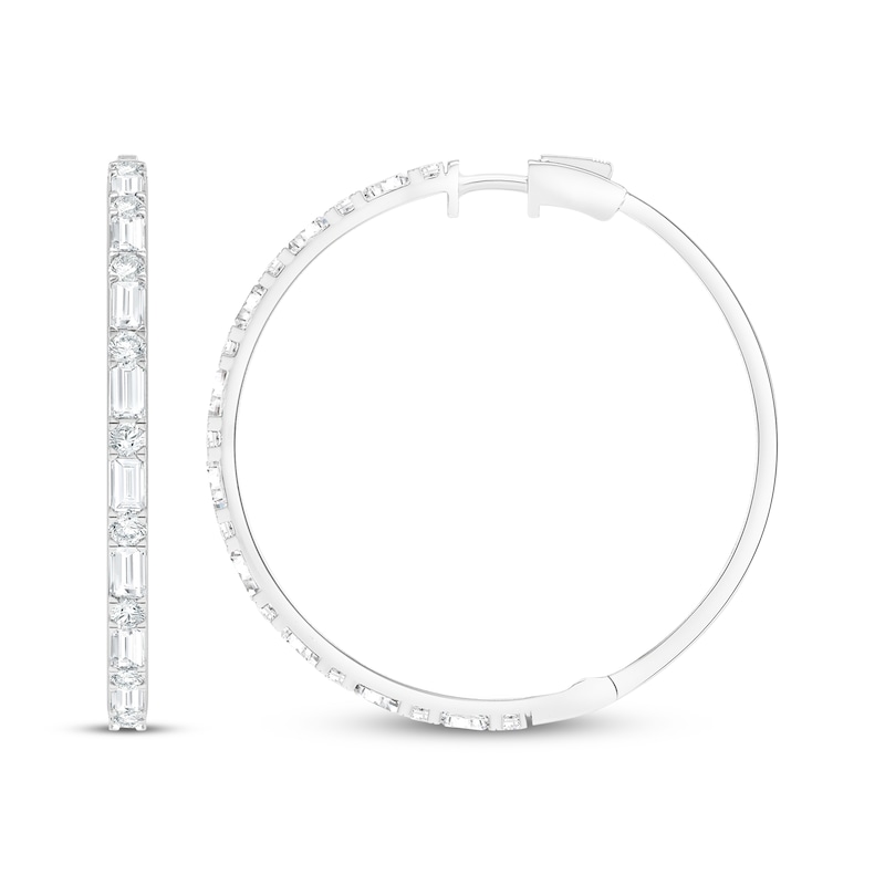 Main Image 1 of Previously Owned KAY Lab-Grown Diamonds Baguette & Round-Cut Hoop Earrings 3 ct tw 10K White Gold