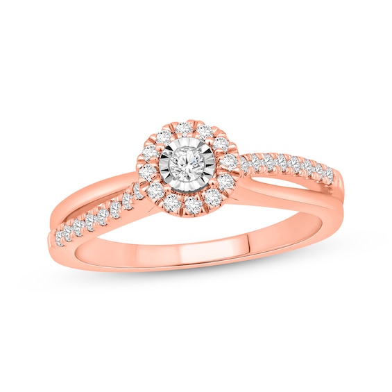 Previously Owned Round-Cut Diamond Halo Engagement Ring 1/4 ct tw 10K Rose Gold
