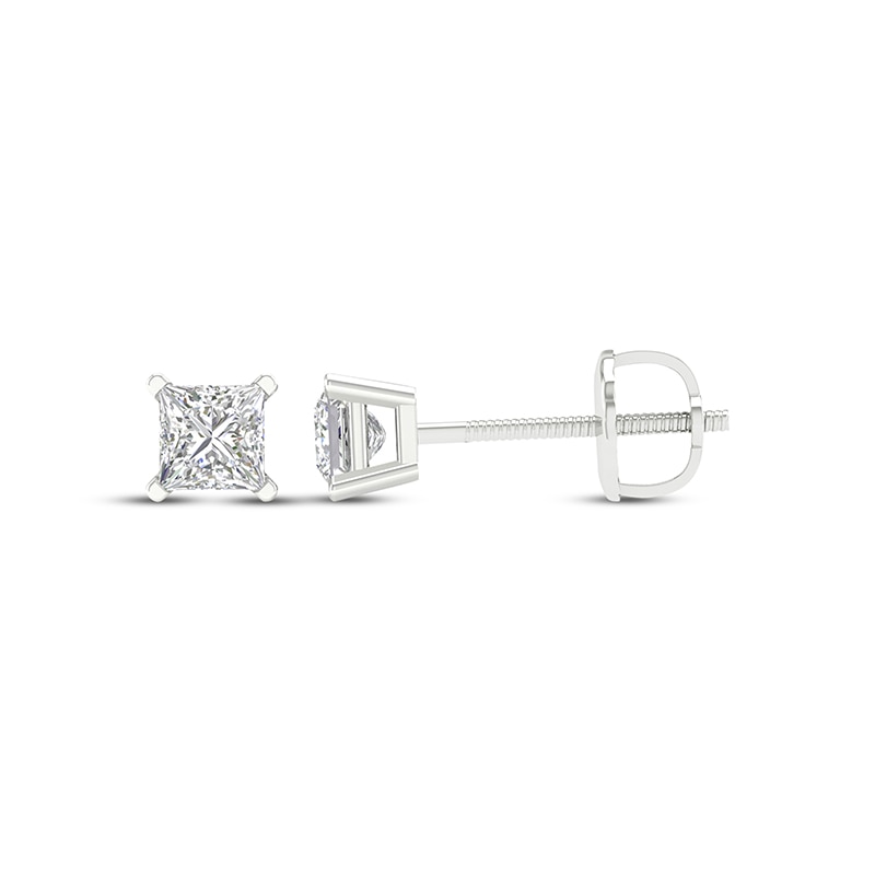 Main Image 3 of Previously Owned KAY Lab-Grown Diamonds Princess-Cut Solitaire Stud Earrings 1/2 ct tw 14K White Gold (F/SI2)