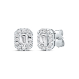 Previously Owned KAY Lab-Grown Diamonds Emerald-Cut Halo Stud Earrings 3/4 ct tw 10K White Gold
