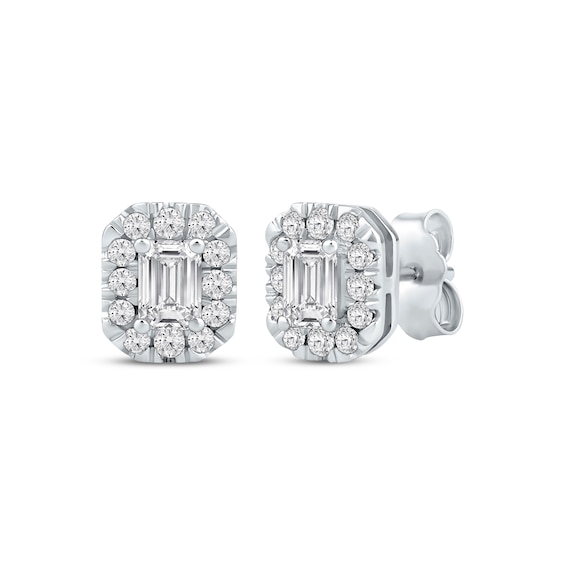 Previously Owned KAY Lab-Grown Diamonds Emerald-Cut Halo Stud Earrings 3/4 ct tw 10K White Gold