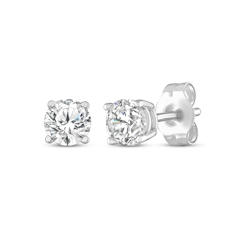 Main Image 1 of Previously Owned Round-Cut Diamond Solitaire Stud Earrings 1/2 ct tw 10K White Gold (I/I3)