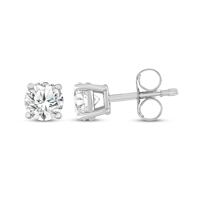 Main Image 3 of Previously Owned Round-Cut Diamond Solitaire Stud Earrings 1/2 ct tw 10K White Gold (I/I3)