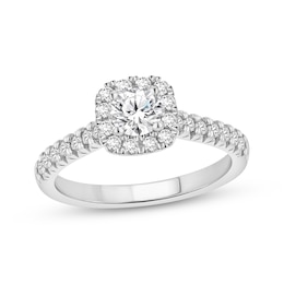 Previously Owned Lab-Grown Diamonds Round-Cut Halo Engagement Ring 3/4 ct tw 14K White Gold