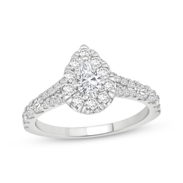 Previously Owned Lab-Grown Diamonds Pear-Shaped Halo Engagement Ring 1 ct tw 14K White Gold
