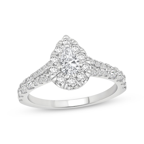 Previously Owned Lab-Grown Diamonds Pear-Shaped Halo Engagement Ring 1 ct tw 14K White Gold