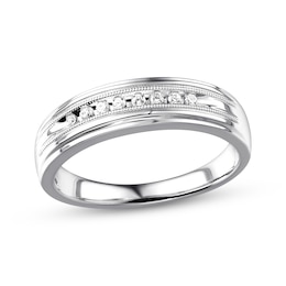 Previously Owned Men's Diamond Milgrain Wedding Ring 1/10 ct tw 10K White Gold