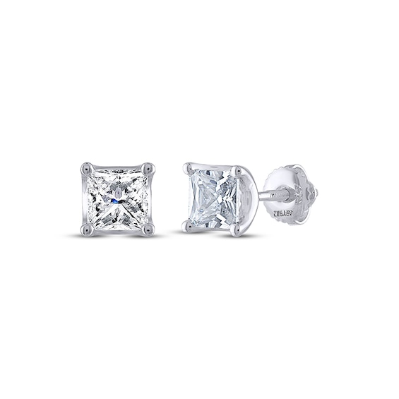 Previously Owned THE LEO Legacy Lab-Grown Diamond Princess-Cut Solitaire Stud Earrings 1-1/2 ct tw 14K White Gold (F/VS2)