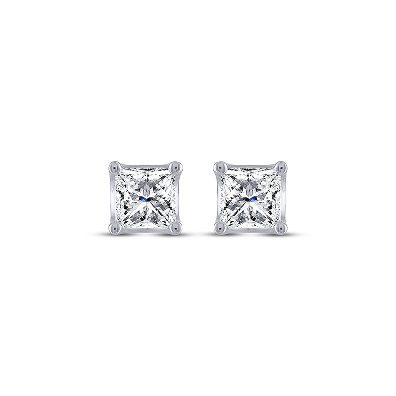 Main Image 2 of Previously Owned THE LEO Legacy Lab-Grown Diamond Princess-Cut Solitaire Stud Earrings 1-1/2 ct tw 14K White Gold (F/VS2)