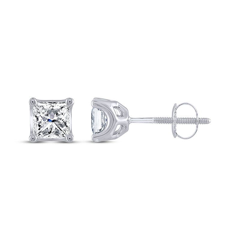 Main Image 3 of Previously Owned THE LEO Legacy Lab-Grown Diamond Princess-Cut Solitaire Stud Earrings 1-1/2 ct tw 14K White Gold (F/VS2)