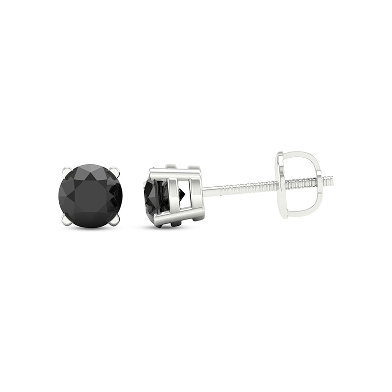 Main Image 3 of Previously Owned Round-cut Black Diamond Solitaire Stud Earrings 1 ct tw 10K White Gold