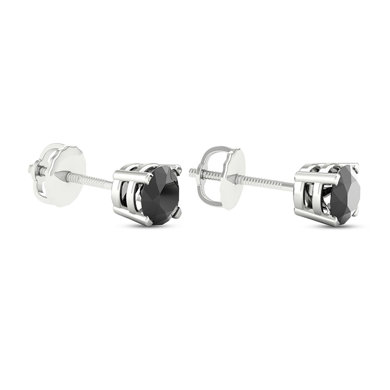Main Image 4 of Previously Owned Round-cut Black Diamond Solitaire Stud Earrings 1 ct tw 10K White Gold
