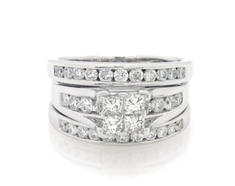 Previously Owned Princess-Cut Quad Diamond Bridal Set 2-1/3 ct tw 14K White Gold Size 9.25