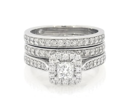 Previously Owned THE LEO Diamond Princess-Cut Halo Bridal Set 1-1/5 ct tw 14K White Gold Size 6.75