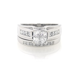 Previously Owned Princess-Cut Quad Diamond Bridal Set 1-1/5 ct tw 14K White Gold Size 6.5