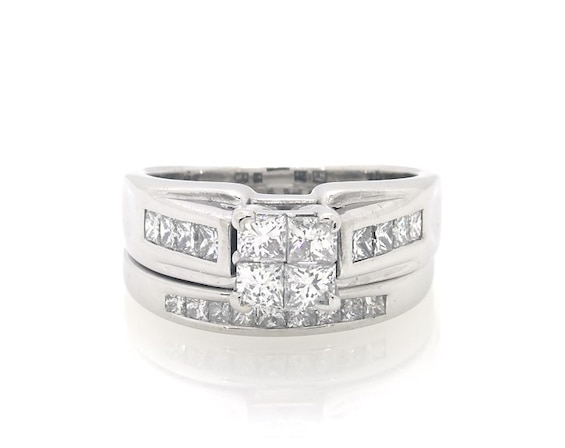 Previously Owned Princess-Cut Quad Diamond Bridal Set 1-1/5 ct tw 14K White Gold Size 6.5