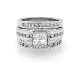 Previously Owned Princess-Cut Quad Diamond Bridal Set 1-1/6 ct tw 10K White Gold Size 5