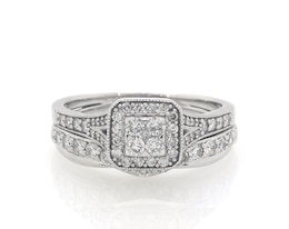 Previously Owned Multi-Diamond Halo Bridal Set 7/8 ct tw 10K White Gold Size 10