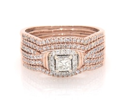 Previously Owned Princess-Cut Diamond Halo Bridal Set 1-1/5 ct tw 14K Two-Tone Gold Size 10.75