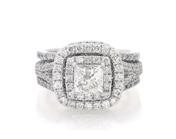 Previously Owned Neil Lane Princess-Cut Diamond Double Halo Bridal Set 2-3/8 ct tw 14K White Gold Size 4.25