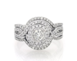 Previously Owned Round-Cut Diamond Halo Bridal Set 1-5/8 ct tw 14K White Gold Size 10.5