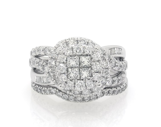 Previously Owned Princess-Cut Quad Diamond Bridal Set 2-1/8 ct tw 14K White Gold Size 7.25