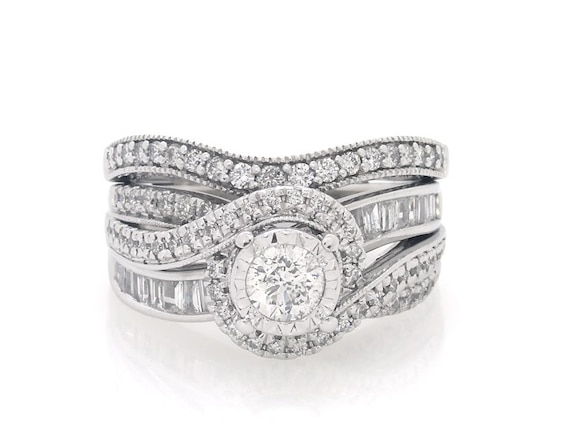 Previously Owned Round-Cut Diamond Bypass Bridal Set 1-1/6 ct tw 10K White Gold Size 6