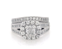 Previously Owned Neil Lane Cushion-Cut Diamond Halo Bridal Set 2-1/2 ct tw 14K White Gold Size 7