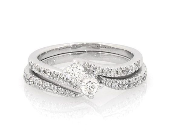Previously Owned Ever Us Round-Cut Diamond Two-Stone Bridal Set 3/4 ct tw 14K White Gold Size 8.5
