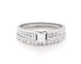 Previously Owned Princess-Cut Diamond Bridal Set 7/8 ct tw 14K White Gold Size 7.25