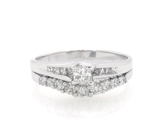 Previously Owned Princess-Cut Diamond Bridal Set 7/8 ct tw 14K White Gold Size 10