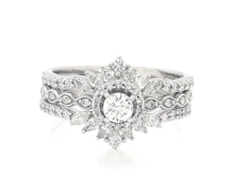 Previously Owned Round-Cut Diamond Halo Bridal Set 1 ct tw 10K White Gold Size 10