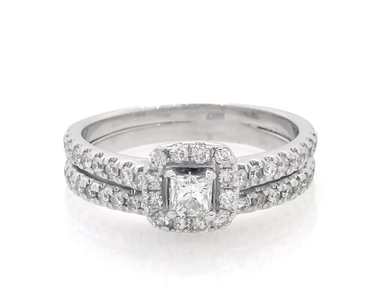 Previously Owned Neil Lane Princess-Cut Diamond Halo Bridal Set 1 ct tw 14K White Gold Size 9