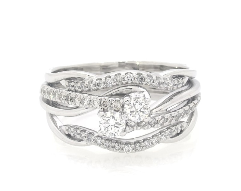 Main Image 1 of Previously Owned Round-Cut Diamond Two-Stone Bridal Set 5/8 ct tw 14K White Gold Size 9