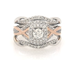 Previously Owned Round-Cut Diamond Halo Bridal Set 3/4 ct tw 14K Two-Tone Gold Size 6.25