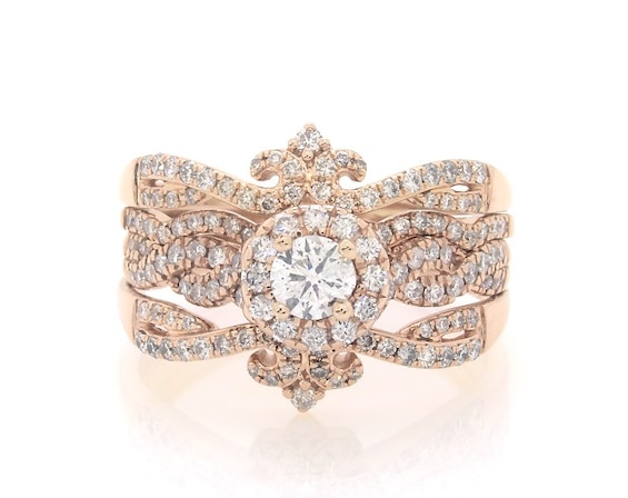 Previously Owned Round-Cut Diamond Halo Bridal Set 1-3/8 ct tw 14K Rose Gold 10.75