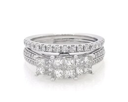 Previously Owned Princess-Cut Quad Trio Bridal Set 1-1/5 ct tw 10K White Gold Size 5.5