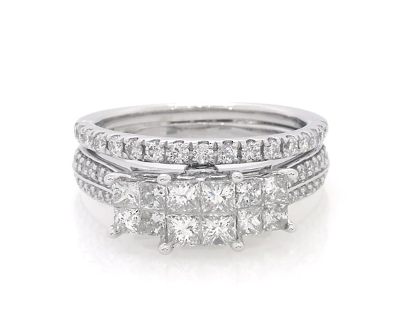 Previously Owned Princess-Cut Quad Trio Bridal Set 1-1/5 ct tw 10K White Gold Size 5.5