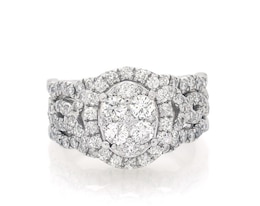 Previously Owned Multi-Diamond Oval Halo Bridal Set 1-1/3 ct tw 14K White Gold Size 6