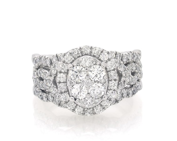 Previously Owned Multi-Diamond Oval Halo Bridal Set 1-1/3 ct tw 14K White Gold Size
