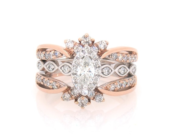 Previously Owned Marquise-Cut Diamond Halo Bridal Set 5/8 ct tw 10K Two-Tone Gold Size 4